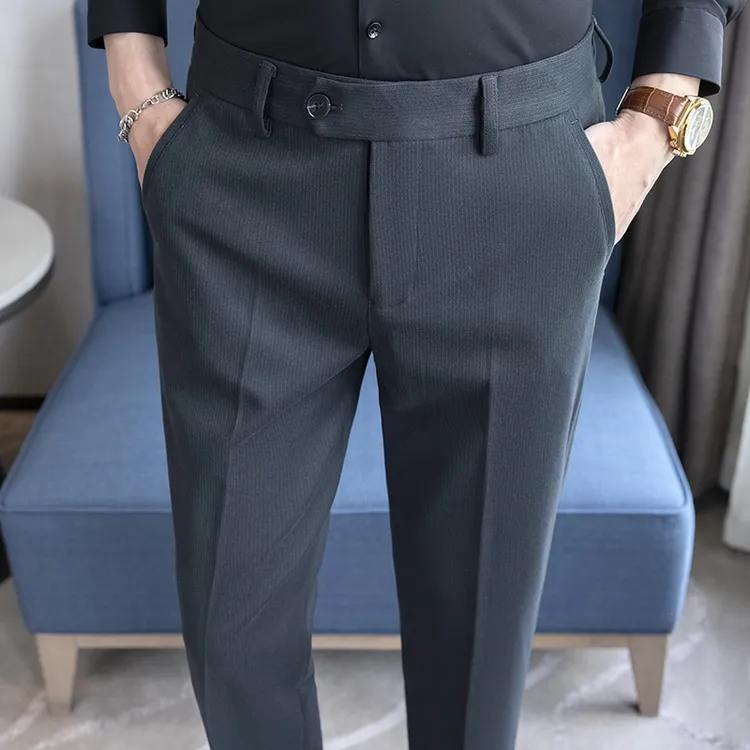 秋冬季厚款高端潮流西裤男士韩版修身商务休闲西装裤毛呢料小脚裤