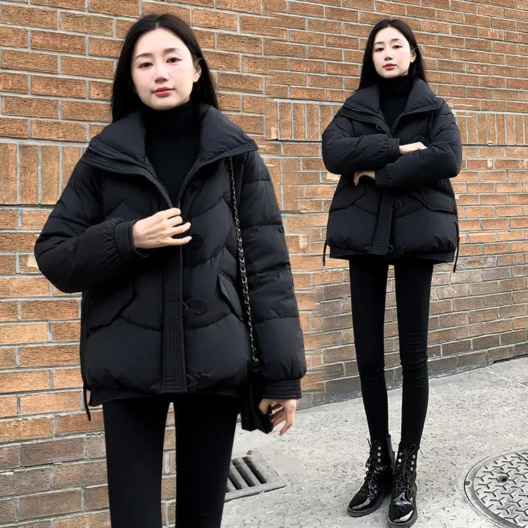 小个子显瘦短款加厚大码外套冬装2022新款韩版时尚洋气黑色棉服女