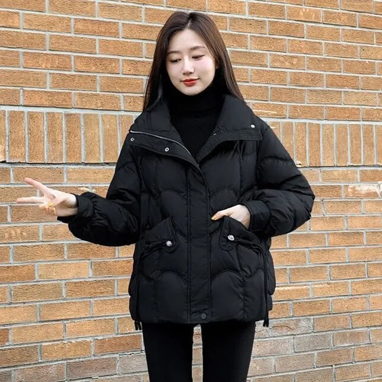 2024新款女装冬季短款棉服黑色宽松显瘦立领小个子棉衣女