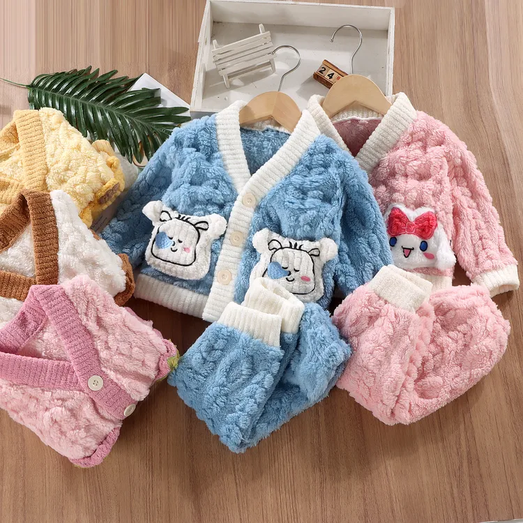 儿童法兰绒套装男女宝宝加厚睡衣中小童家居服衣服空调服秋冬款