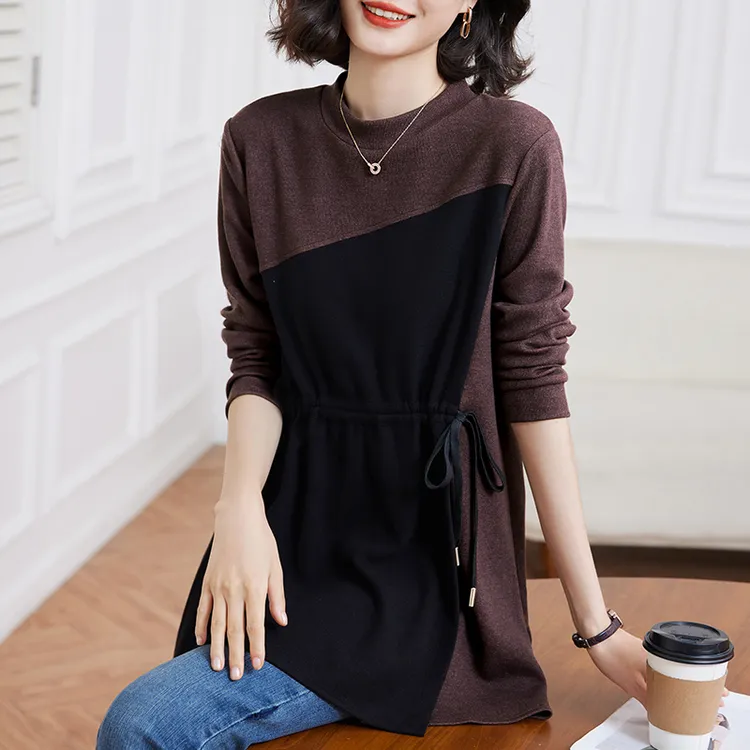 半高领打底衫女2025年秋季新款大尺码长袖T恤女士中长版遮肚子上