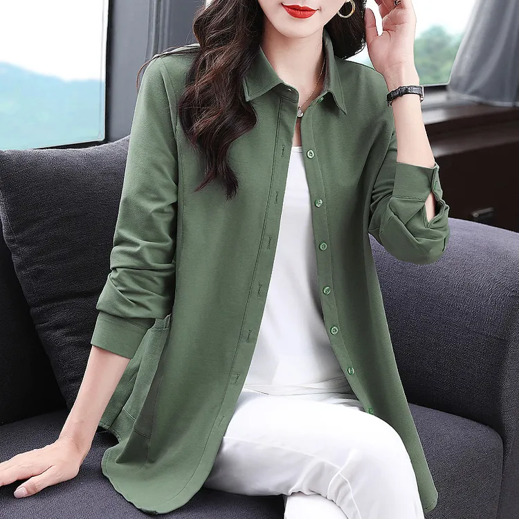 大码长袖衬衫女秋季2025新款女装休闲衬衣外套春秋款外搭开衫上衣
