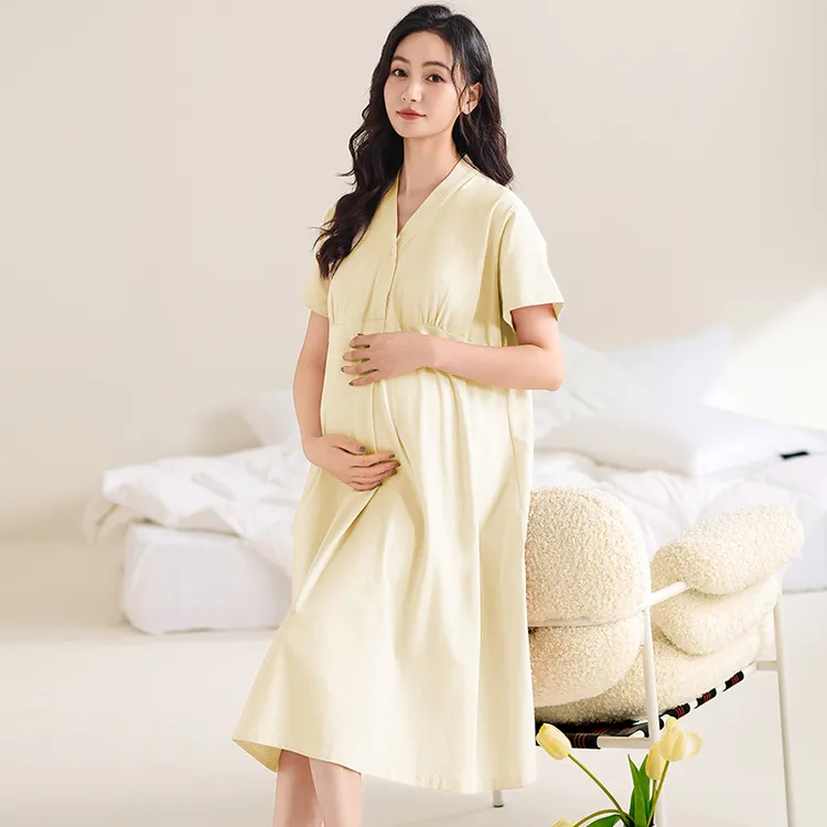【夏季莫代尔-自带凉感】带胸垫待产裙短袖睡裙月子服6-9月哺乳长裙