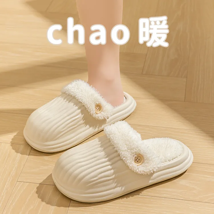 包头拖女冬季防水加绒加厚居家厚底保暖毛拖抗寒毛绒情侣棉拖鞋男