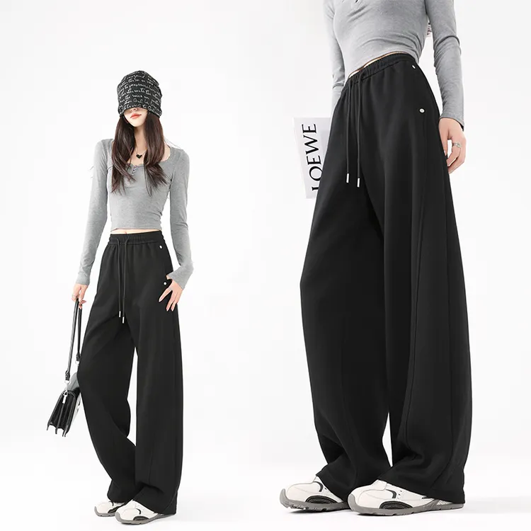 加绒保暖百搭高腰铆钉镰刀裤女秋冬装时尚随性潮流直筒运动休闲裤