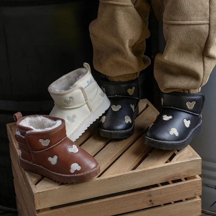 妙优童儿童卡通印花魔术贴雪地靴男女童防水防滑加厚软底加绒棉鞋