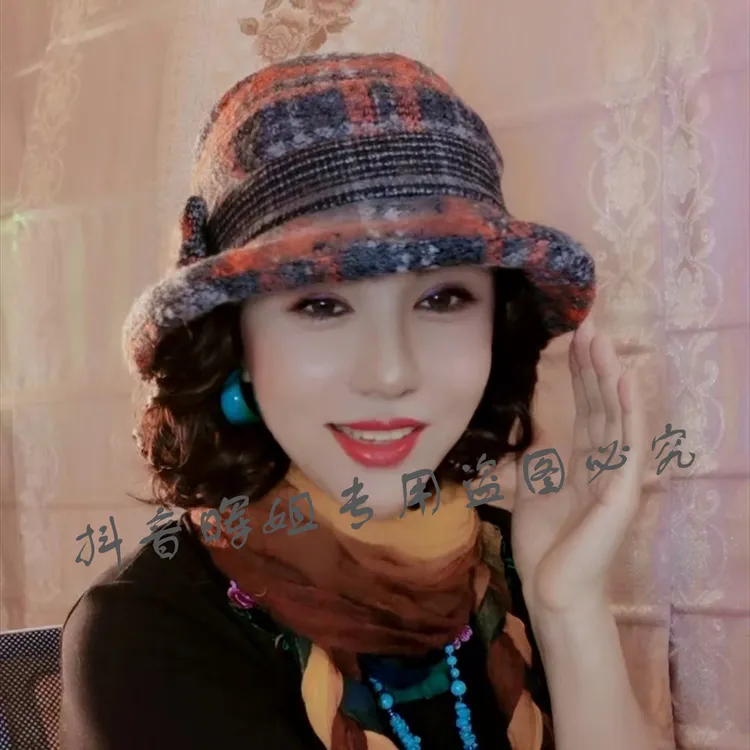假发一体渔夫帽格子礼帽小短卷发洋气时尚网红爆款假发盆帽百搭