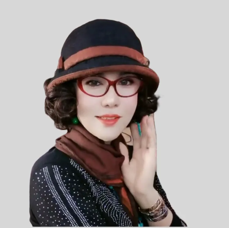 假发一体礼帽女四季款显脸小渔夫帽花边折叠复古女短假发新款秋冬