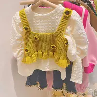 OKK   春季新款韩版女童手工针织吊带衫+娃娃衫+牛仔裤    228015