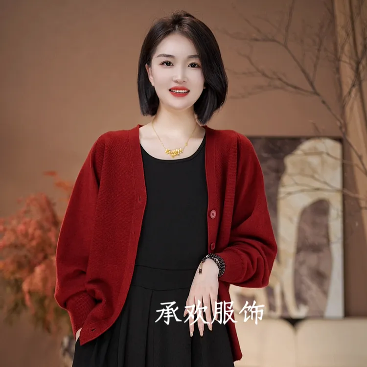 承欢秋款气质开衫针织衫大码厚款女款爆款外套时尚长袖针织衫洋气
