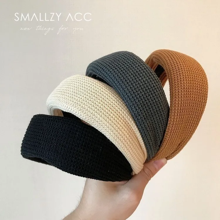 韩式新款复古纯色针织宽边平板压发头箍百搭气质简约发卡针织发箍