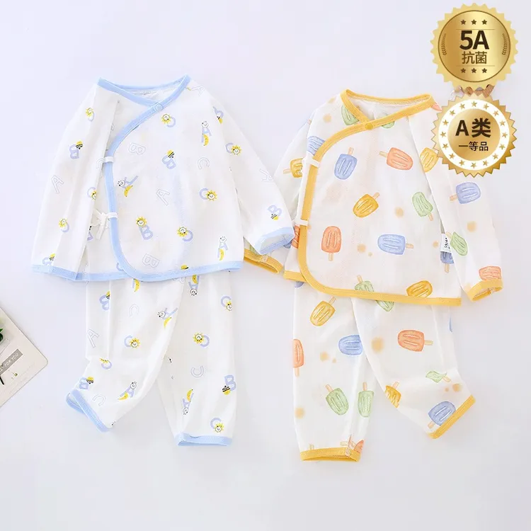 刚出生的宝宝和尚服套装夏季薄款长袖婴儿分体衣新生儿纯棉空调服