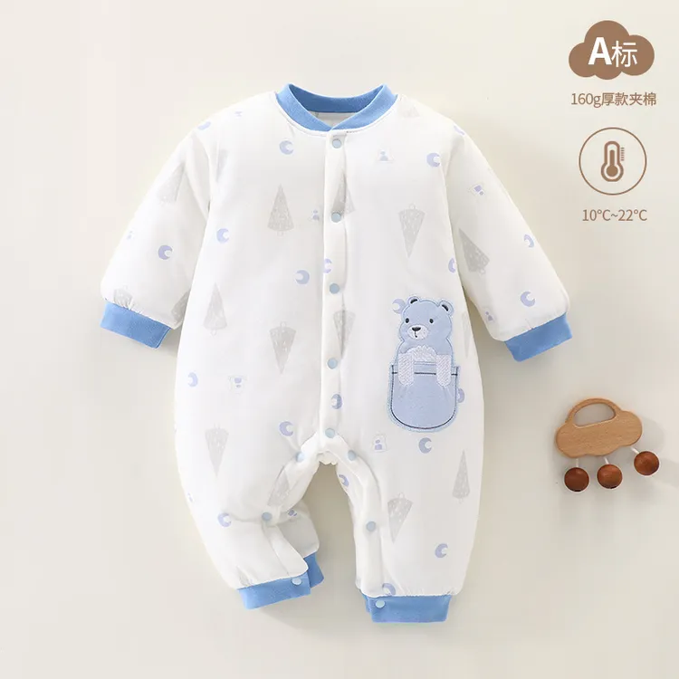 5-15度秋冬季婴儿夹棉连体衣纯棉新生儿棉衣加厚棉服保暖宝宝哈衣