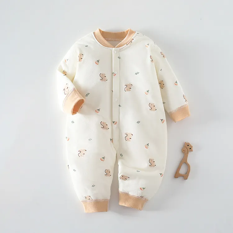 婴儿开档连体衣40克薄棉宝宝保暖漏档哈衣男女孩长袖秋冬加厚爬服