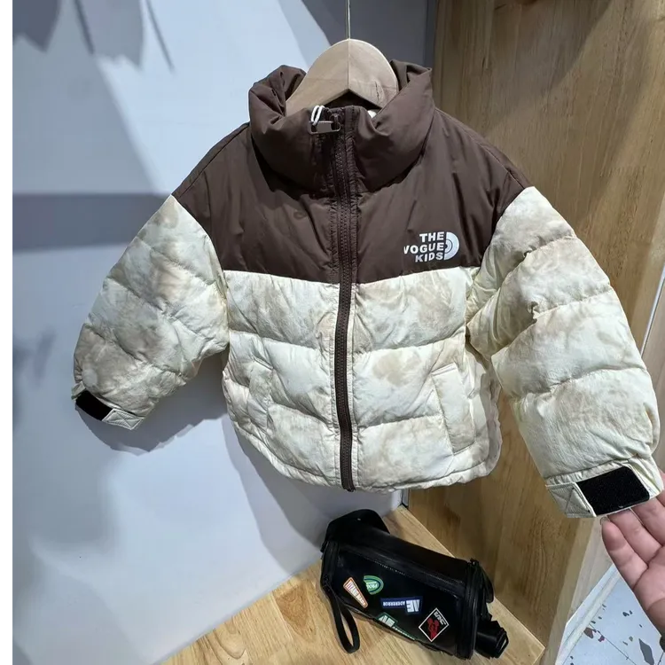 冬季新款韩版时尚撞色拼色扎染保暖儿童羽绒服