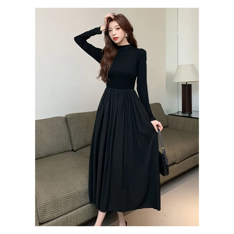 2024年秋季新款时尚茶歇法式打底赫本风长裙气质高腰显瘦连衣裙女