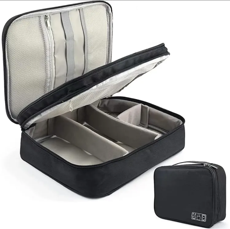 新款三层多功能便携电子收纳包阳离子涤纶防水数码包数据线收纳袋