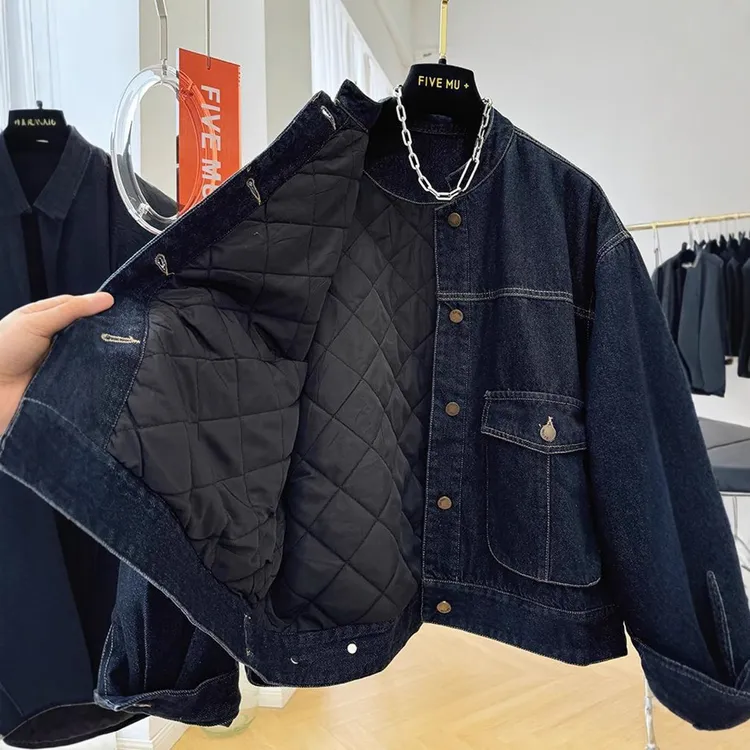 韩系休闲洋气宽松夹棉牛仔外套女秋冬别致超好看爆款棉衣棉服夹克