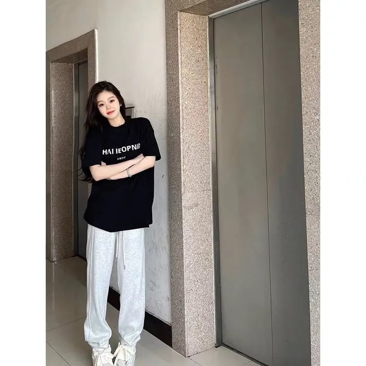 【纯棉短袖】赫本黑字母印花T恤夏季新款ins百搭半袖圆领宽松上衣