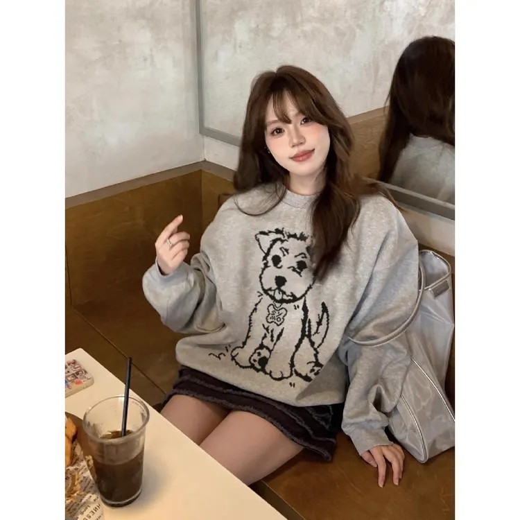 秋冬款时尚潮牌ins风圆领上衣女美式学院风韩版宽松显瘦卫衣