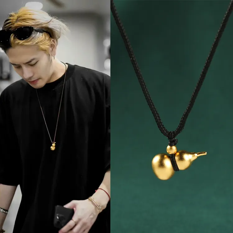 铜项链 王嘉尔邓为新中式金色葫芦男女同款国潮吊坠中国风毛衣链