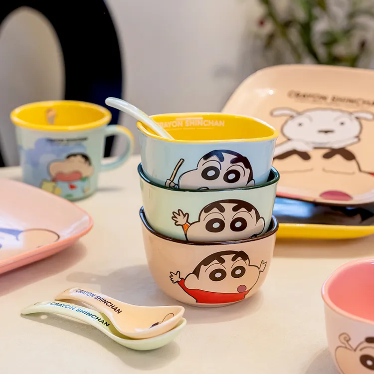 精东家蜡笔小新儿童可爱陶瓷饭碗高颜值家用一人食碗盘餐具酸奶碗
