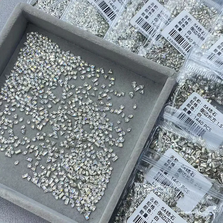 高品质平底倒边迷你小号5A锆石美甲饰品超闪异形小号微混装锆石钻