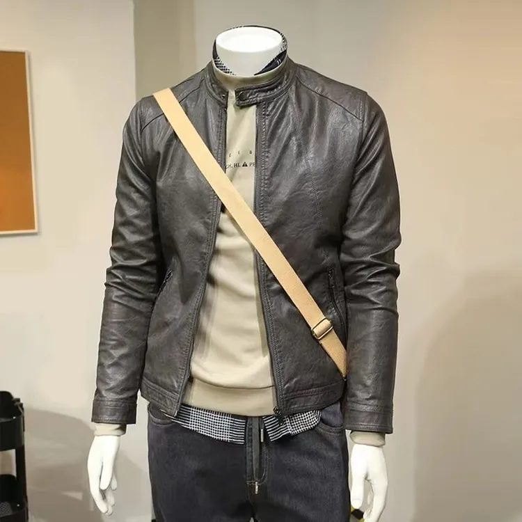 复古皮衣男装外套潮流2024年春秋季新款薄款立领机车服皮夹克男士