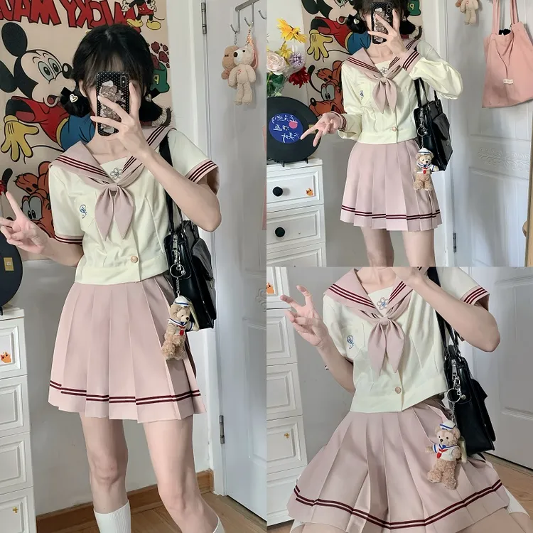 落川原创【奶芙baby】正版水手服JK制服女日系学生百褶裙套装显白