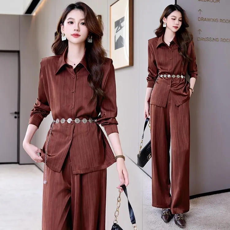 秋装女2024年新款时尚套装高级感气质名媛御姐风衬衫阔腿裤两件套
