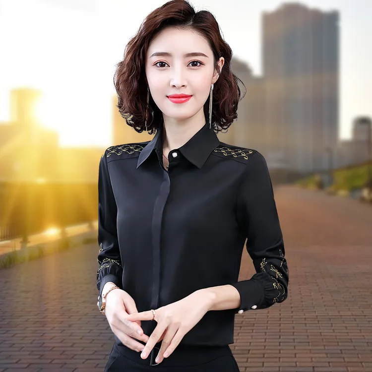 缎面衬衫女长袖2023年春秋新款职业百搭纯色女士衬衣打底气质上衣