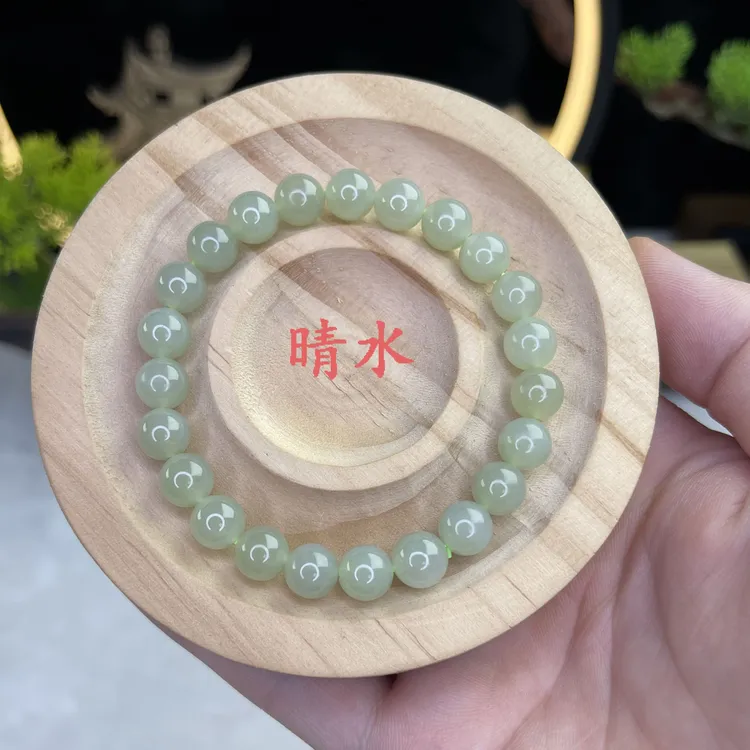 单圈和田玉素圈湖水绿黄口晴水玉手串散珠串珠简约送礼女士多样性