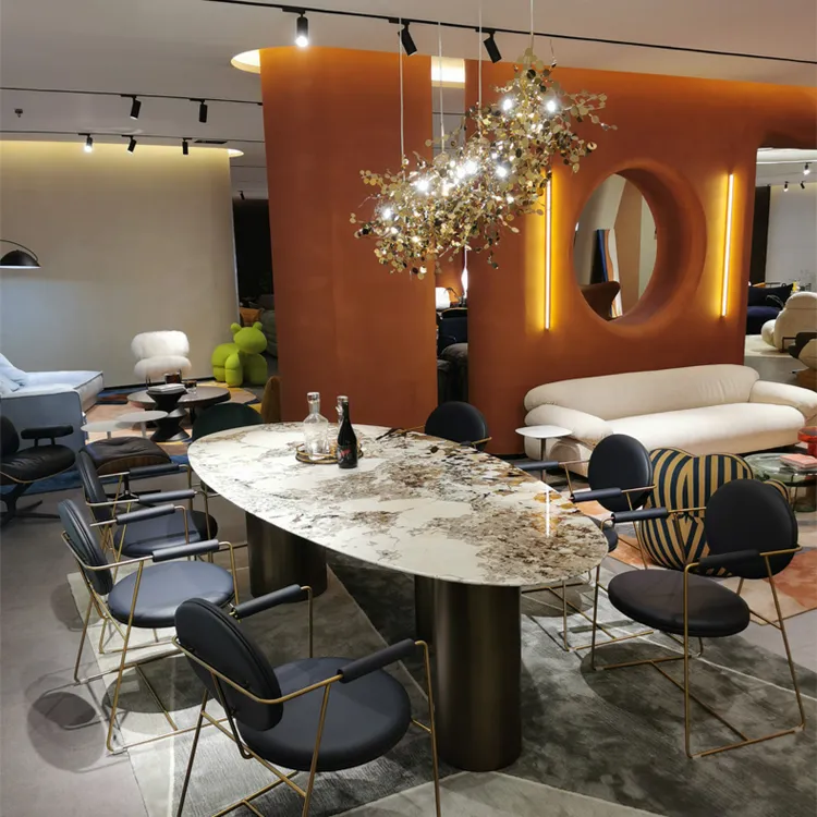 天然大理石意式轻奢Baxter水滴形潘多拉奢石餐桌 潘多拉奢石长桌