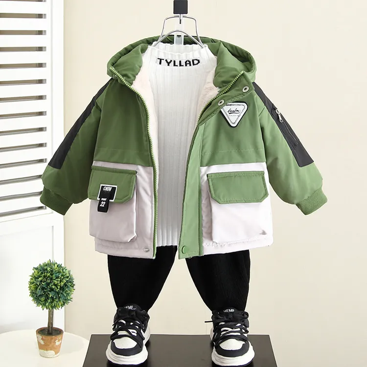 男童加绒棉服外套秋冬款2025新款儿童冬装加厚棉衣宝宝夹棉袄冬季
