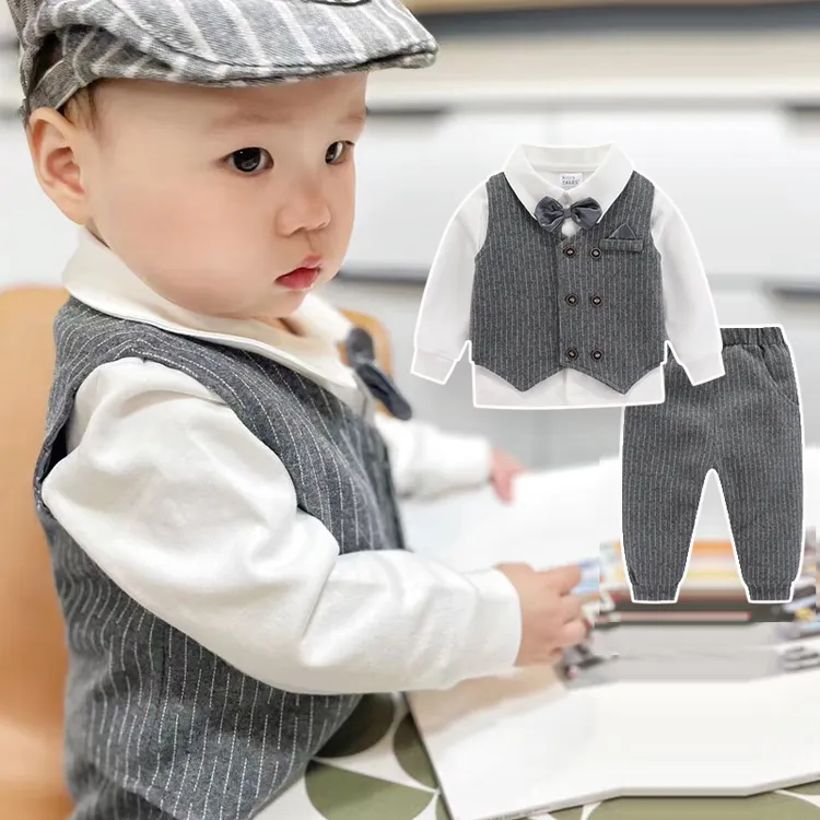 周岁礼服男宝宝西装儿童春秋季绅士套装婴幼儿生日抓周长袖三件套