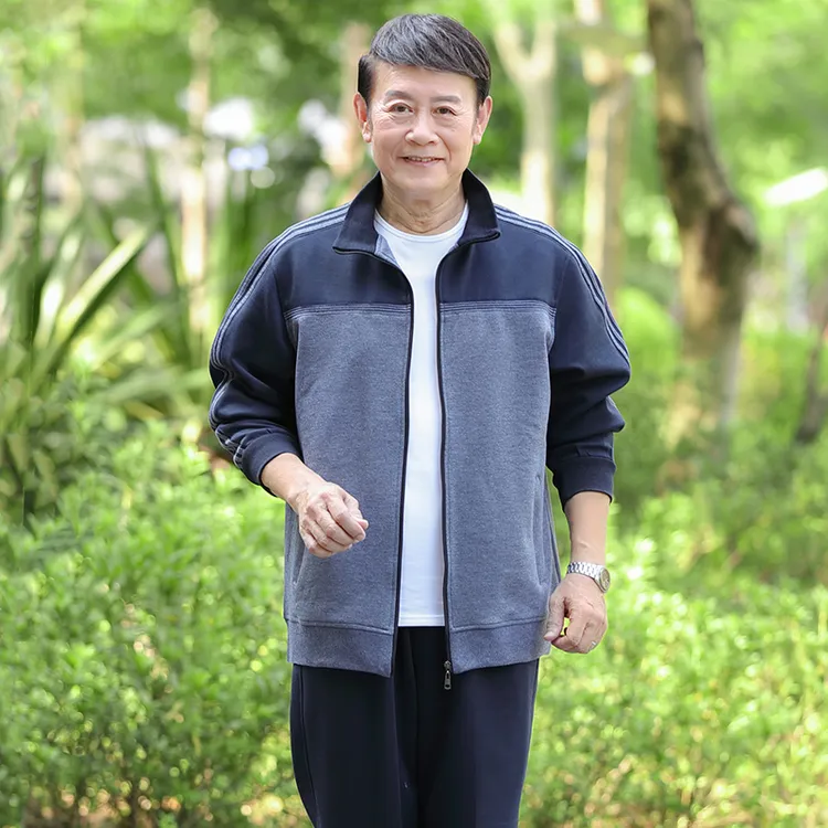 男士休闲运动套装爸爸装春秋季外套中老年人运动衣服秋款男装爷爷