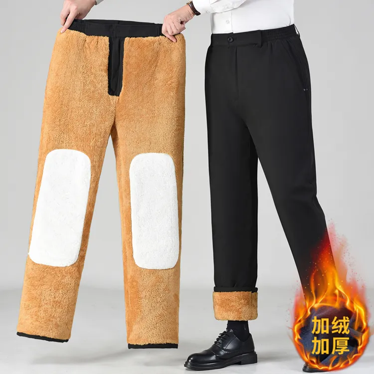 冬季加绒加厚休闲长裤外穿男爸爸裤子高腰宽松中老年人爷保暖棉裤