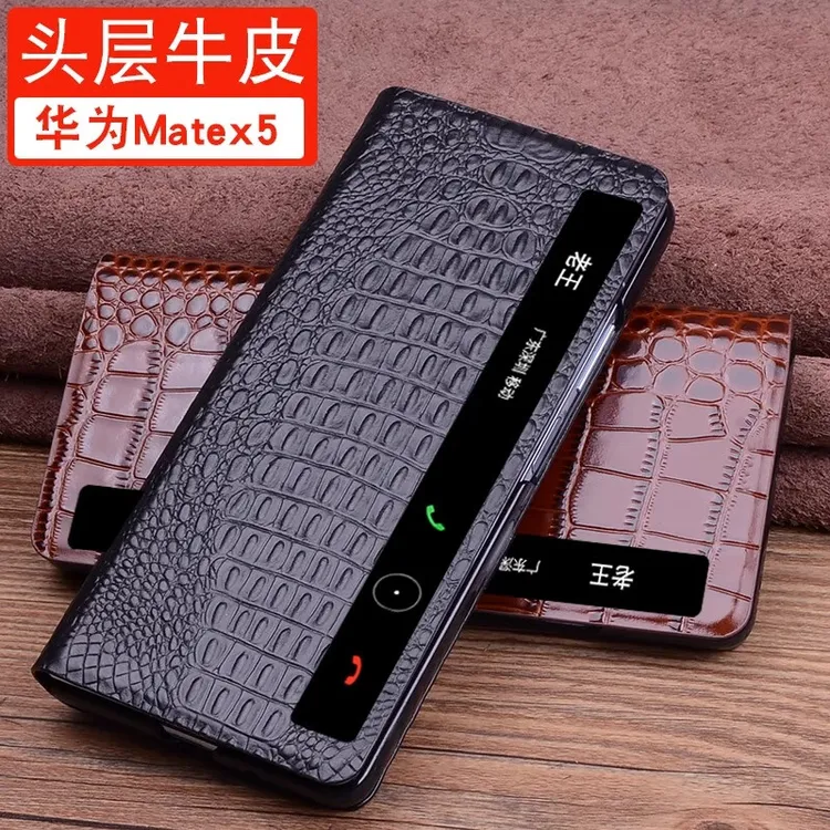 【纯手工定制】适用华为mateX5手机壳真皮鳄鱼纹x6典藏版智能视窗薄