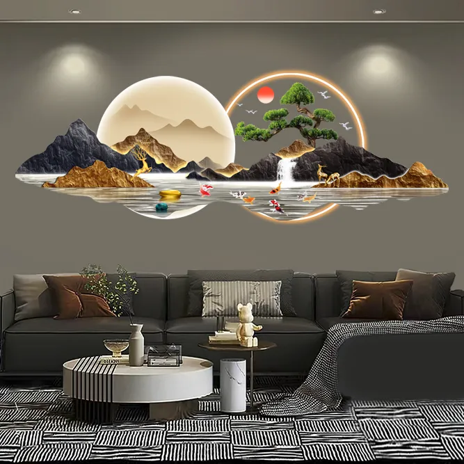 新款客厅背景墙挂画沙发墙挂画简约高端大气装饰画茶室背景墙壁画