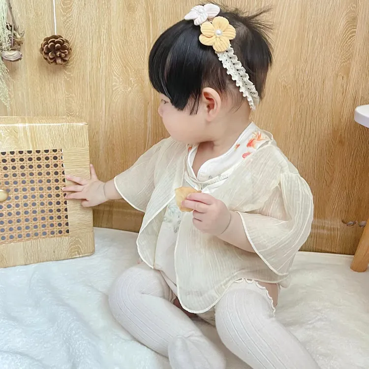 新生儿夏天薄款包屁衣婴儿百天周岁公主宝宝衣服夏季外出国风套装