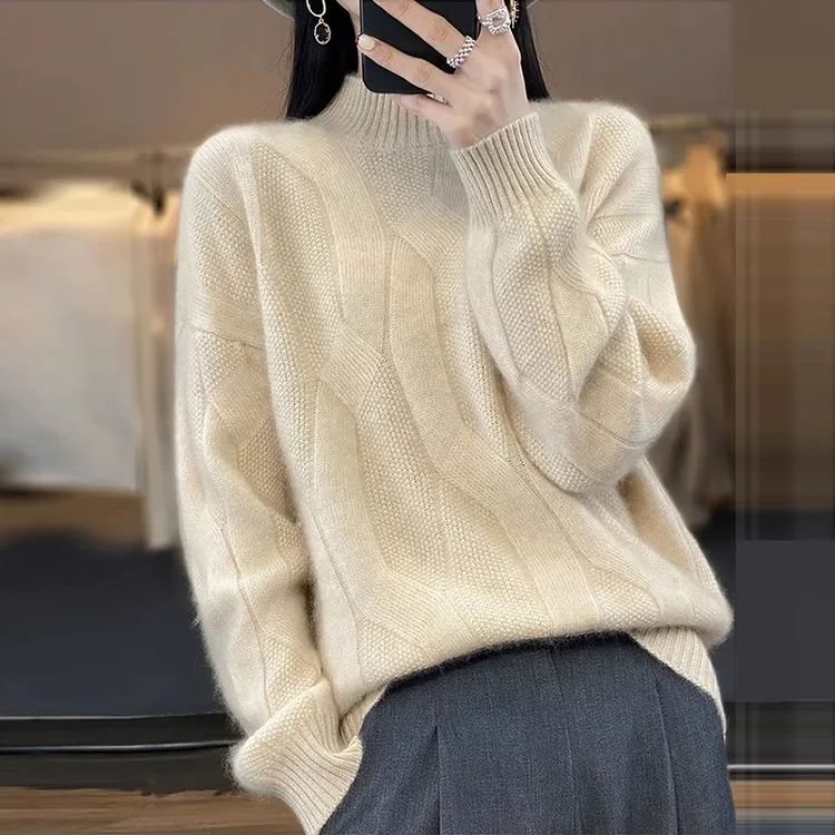 半高领打底衫女秋冬加厚内搭针织毛衣2025新款时尚羊毛衫扭花上衣