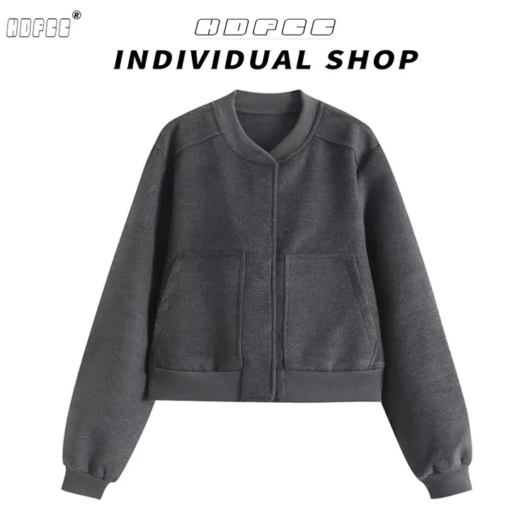 韩版休闲简约夹克灰色棒球服外套女春秋新款时尚短款宽松百搭上衣