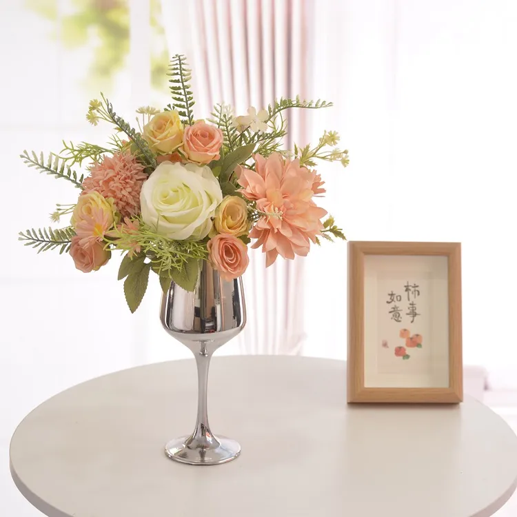 轻奢高档仿真花束假花客厅装饰套装花艺摆放高脚杯绢花餐桌花客厅