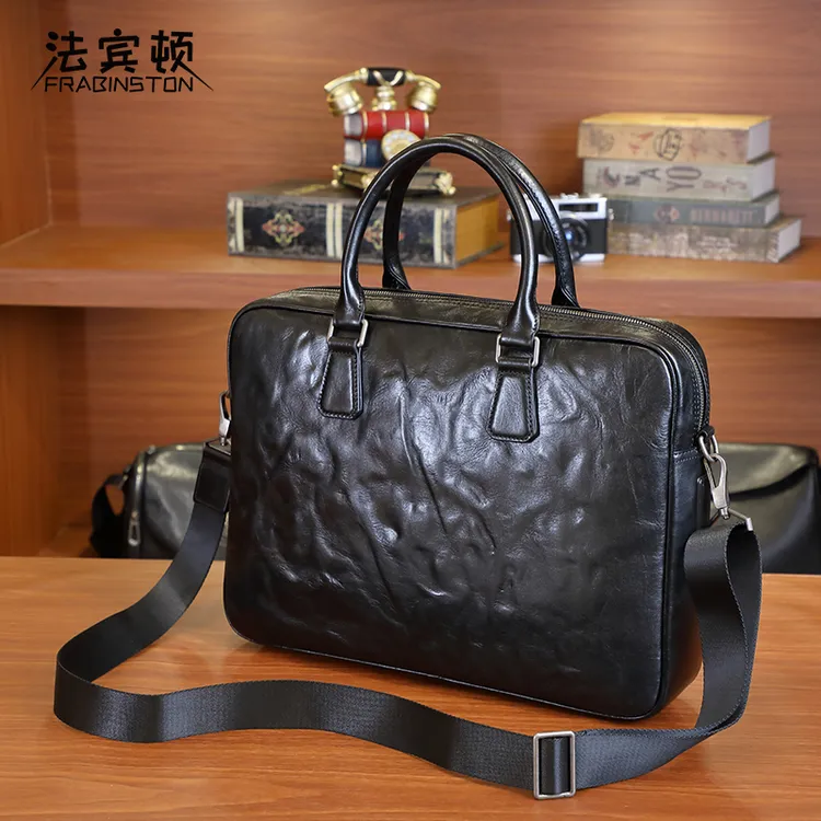 法宾顿头层牛皮高档公文包真皮时尚商务包大容量手提百搭通勤包包