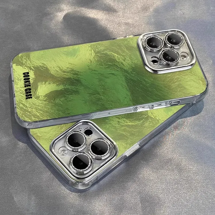 绿色渐变适用苹果16pro手机壳iPhone15promax冰川纹简约14p锡纸纹