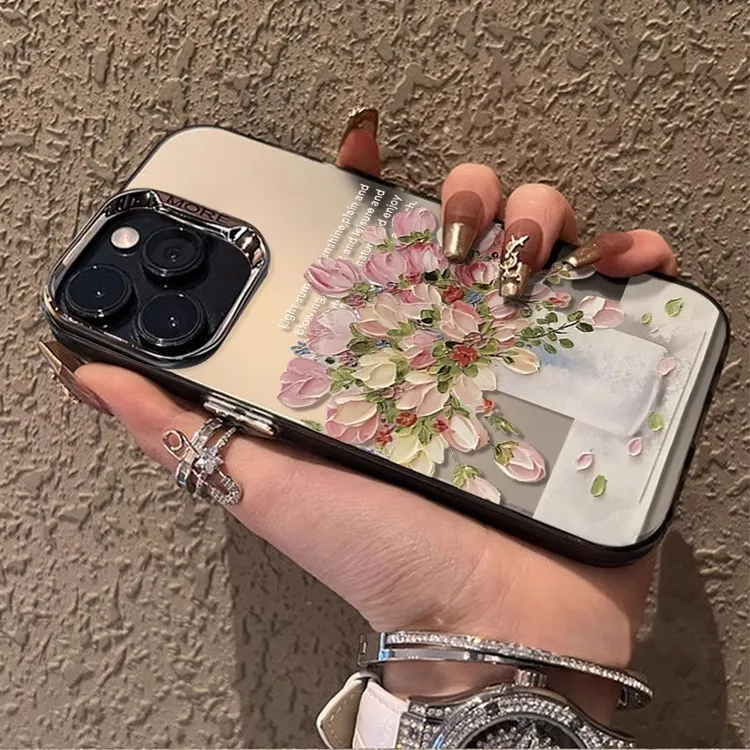 粉色肌理花适用苹果15pro手机壳女iphone14promax创意13p简约防摔
