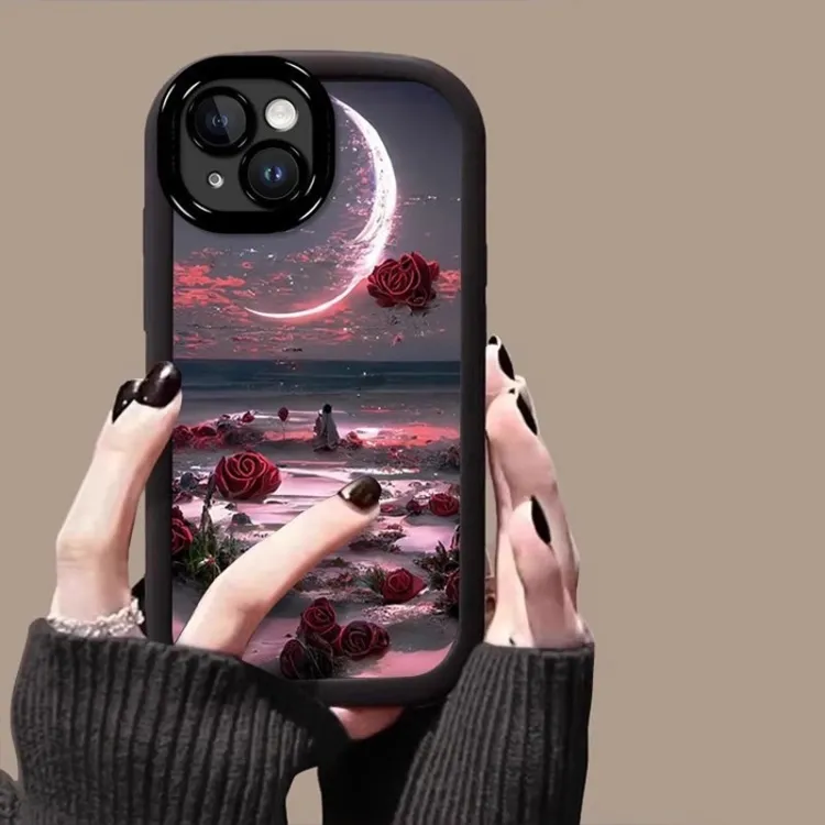 伴月女孩适用苹果16promax手机壳iPhone15plus全包唯美14pm高颜值