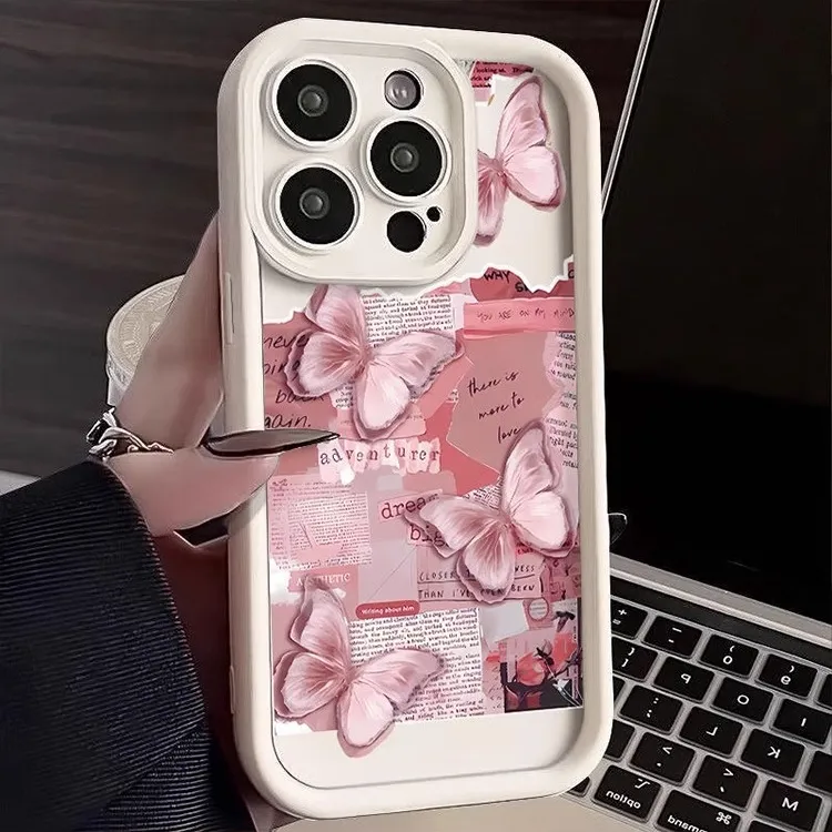 适用苹果16promax手机壳蝴蝶日报iphone15创意小众14磨砂硅胶全包