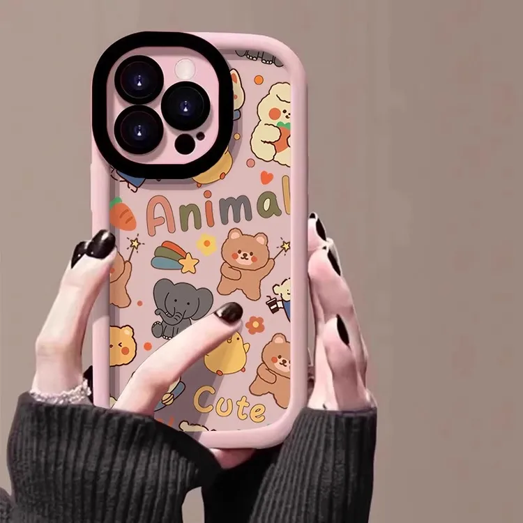 可爱动物适用苹果15promax手机壳新款彩绘iPhone14pro肤感泡芙13p