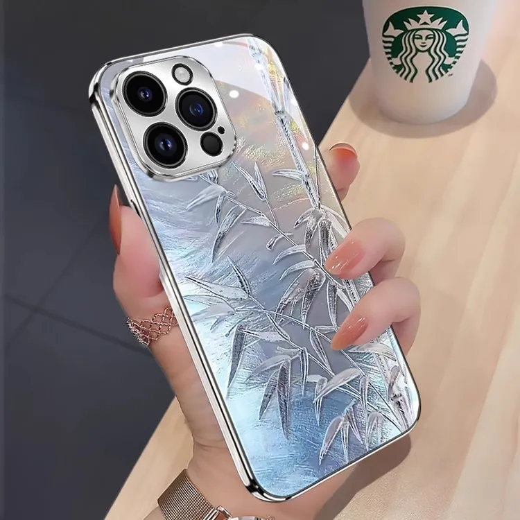 适用苹果15手机壳电镀竹影iphone15promax新款14pro中国风13p创意